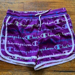 Girls purple Champion athletic shorts with built-in underwear size 14–16
